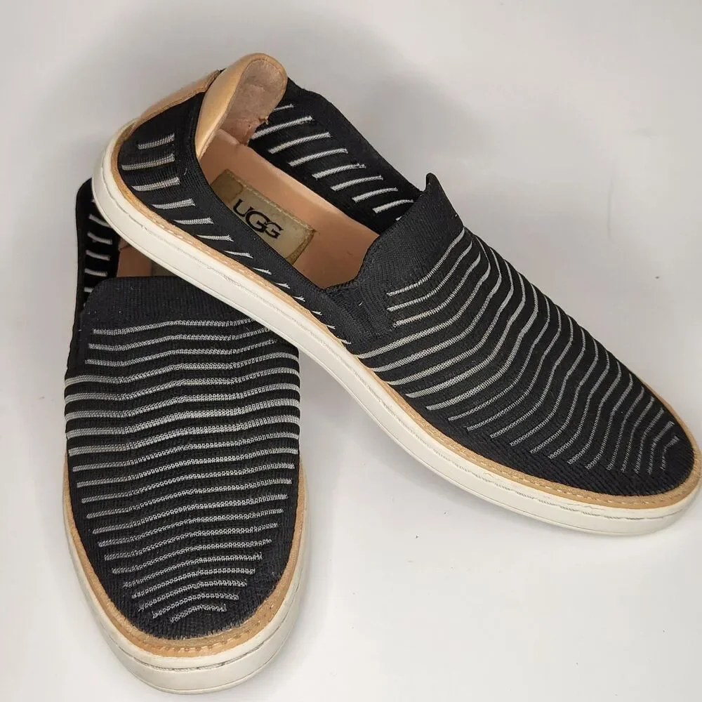 UGG Sammy Breeze Slip On Sneaker Womens 7.5 Black Sheer Striped Stretchy